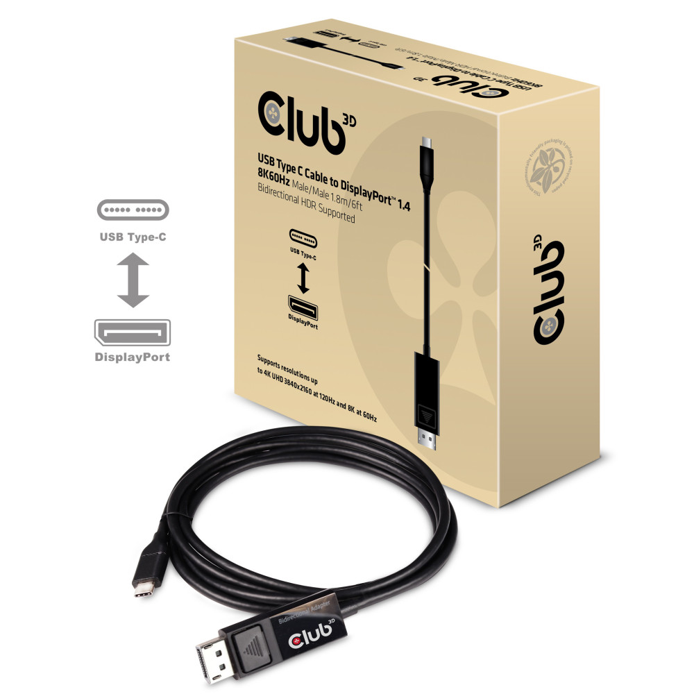 CLUB3D CAC-1557 câble vidéo et adaptateur 1,8 m USB Type-C DisplayPort Noir
