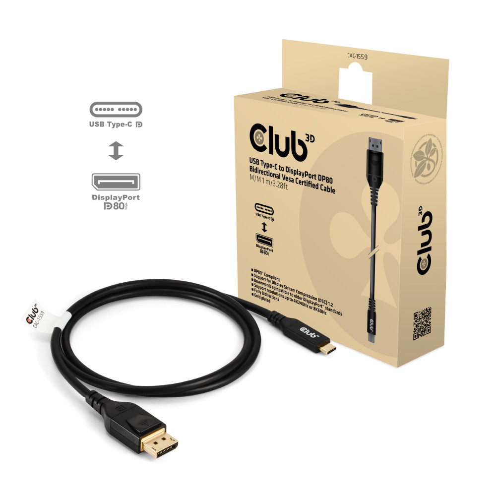 CLUB3D CAC-1559 câble vidéo et adaptateur 1 m USB Type-C DisplayPort Noir