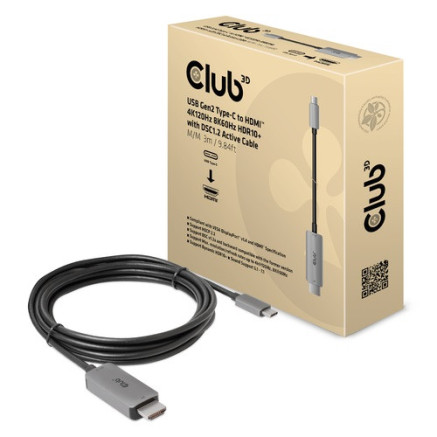 CLUB3D CAC-1587 câble vidéo et adaptateur 3 m USB Gen2 Type-C HDMI Type A (Standard) Noir