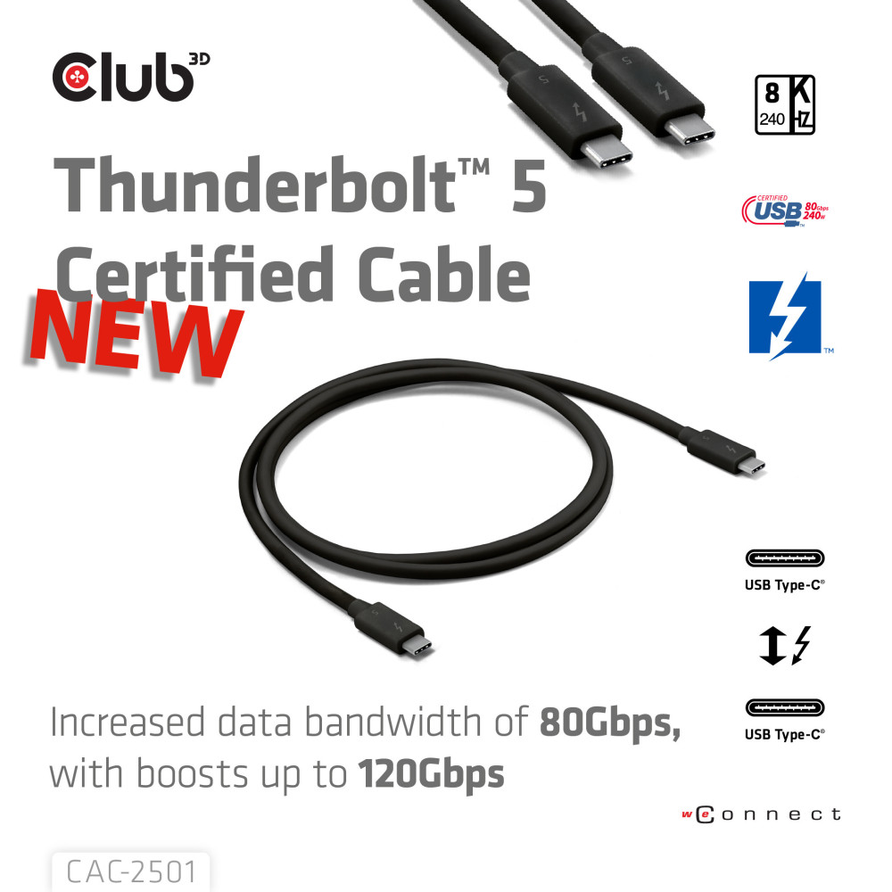 CLUB3D CAC-2501 Câble Thunderbolt 1 m 120 Gbit s Noir