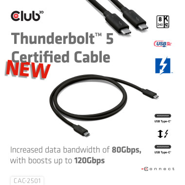 CLUB3D CAC-2501 Câble Thunderbolt 1 m 120 Gbit s Noir