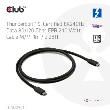 CLUB3D CAC-2501 Câble Thunderbolt 1 m 120 Gbit s Noir