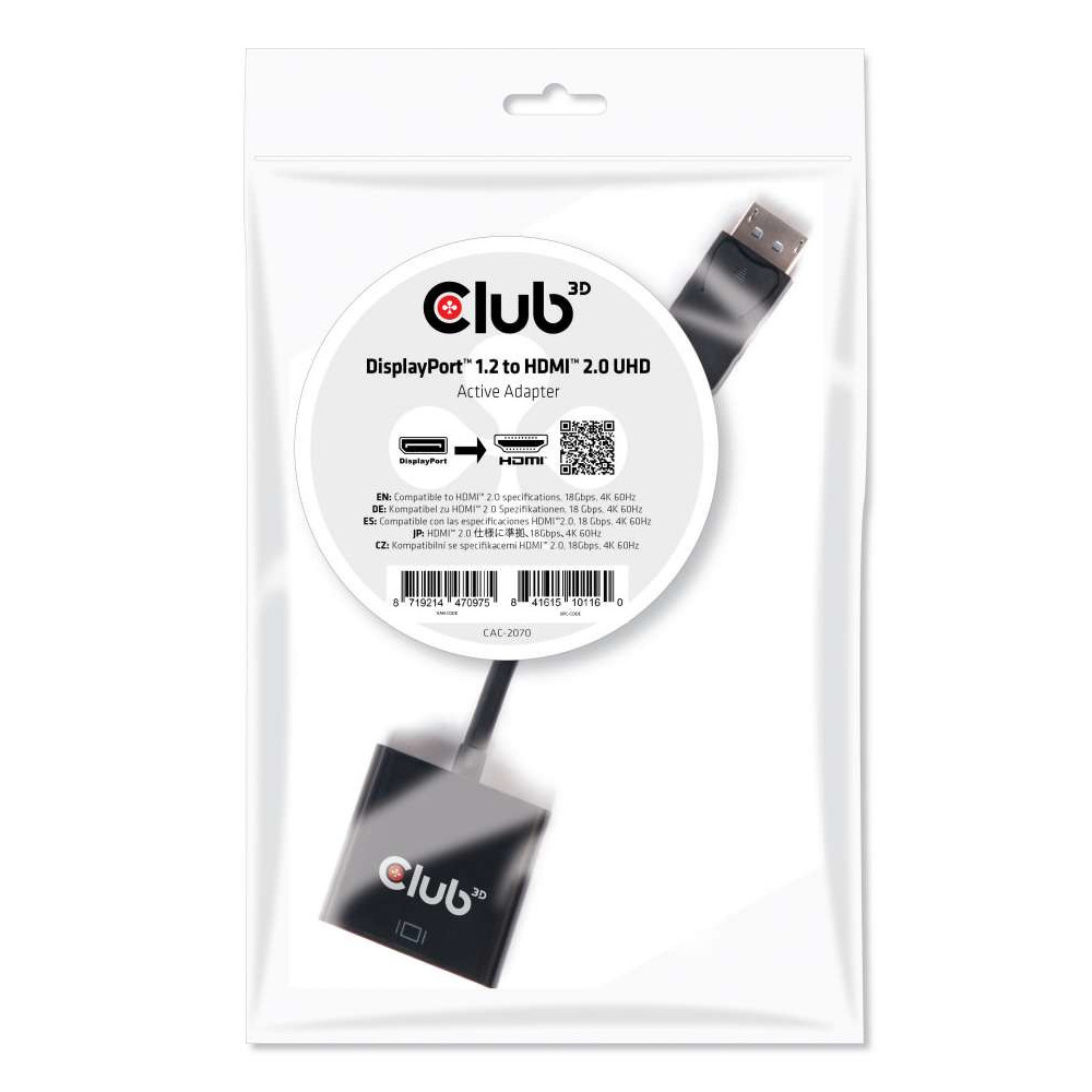 CLUB3D DisplayPort 1.2 to HDMI 2.0 UHD Active Adapter
