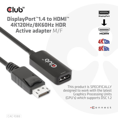 CLUB3D CAC-1088 câble vidéo et adaptateur 0,21 m DisplayPort HDMI Noir