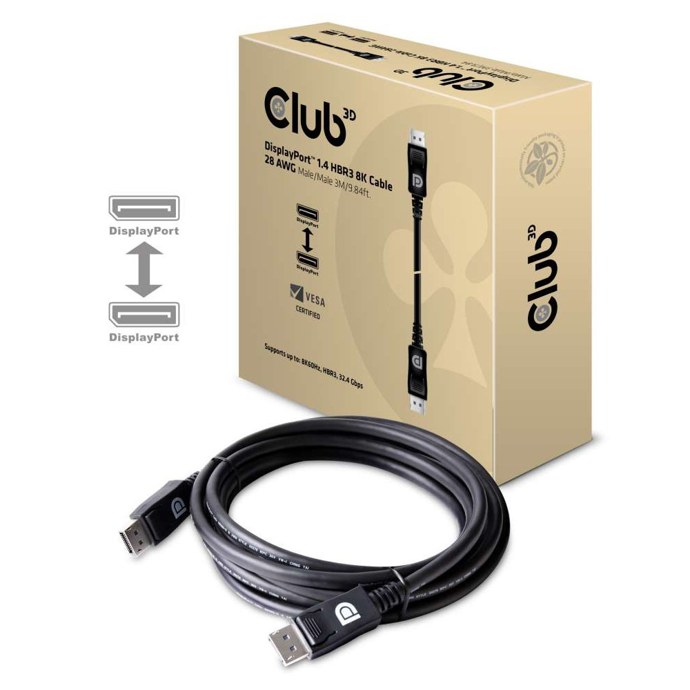 CLUB3D DisplayPort 1.4 HBR3 8K 28AWG Cable M M 3m  9.84ft