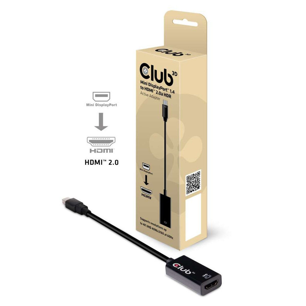 CLUB3D Mini DisplayPort 1.4 to HDMI 2.0b HDR Active Adapter