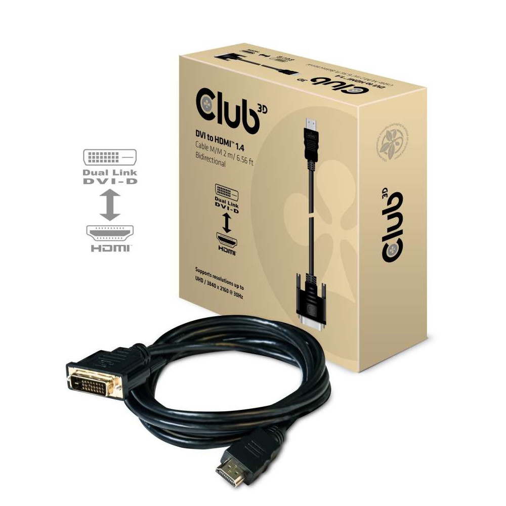 CLUB3D DVI to HDMI 1.4 Cable M M 2m  6.56ft Bidirectional