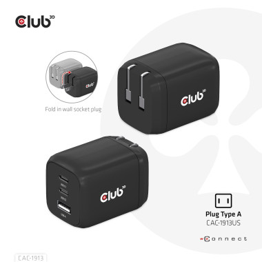 CLUB3D CAC-1913EU chargeur d'appareils mobiles Universel Noir Secteur Charge rapide Intérieure