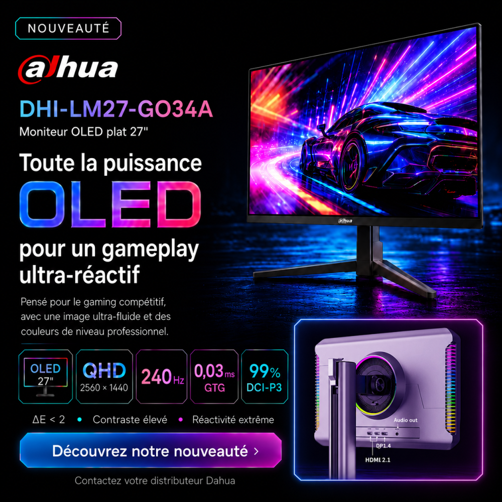 DAHUA LM27-GO34A - Moniteur Gamer 27" OLED QHD - 0.03 ms - 240 Hz - HDMI - DP - Haut-parleur - Noir