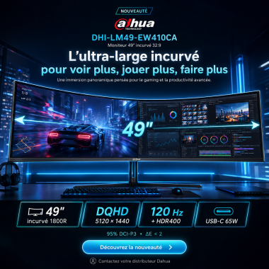 DAHUA LM49-EW410CA - Moniteur Ultra large incurvé 49" DQHD - 1 ms - HDMI - DP - USB-C - Noir