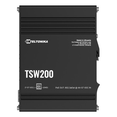 Teltonika TSW200 Non-géré Gigabit Ethernet (10 100 1000) Connexion Ethernet, supportant l'alimentation via ce port (PoE) Noir