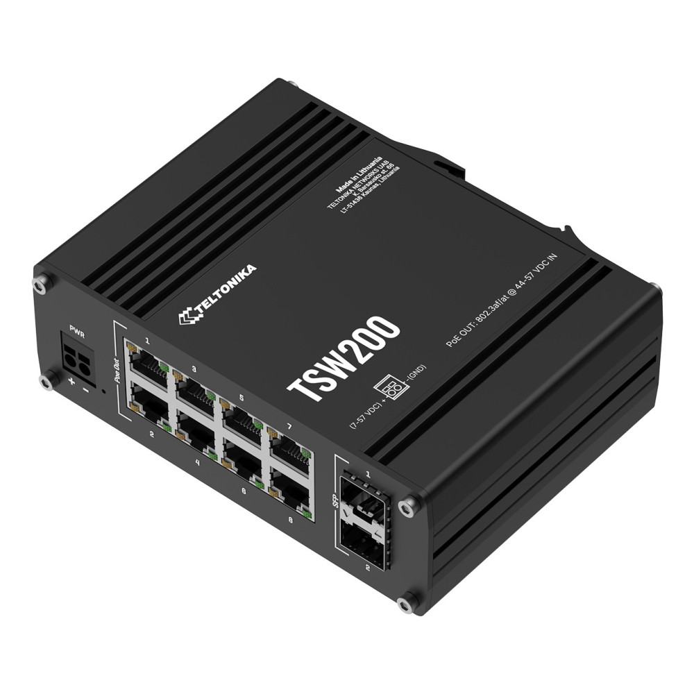 Teltonika TSW200 Non-géré Gigabit Ethernet (10 100 1000) Connexion Ethernet, supportant l'alimentation via ce port (PoE) Noir