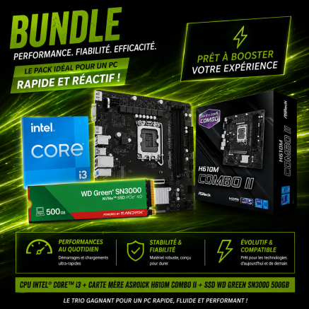 Bundle ASRock H610M-Combo II + CPU Intel Core i3 14100 (Tray) + SSD WD SN3000 500 Go