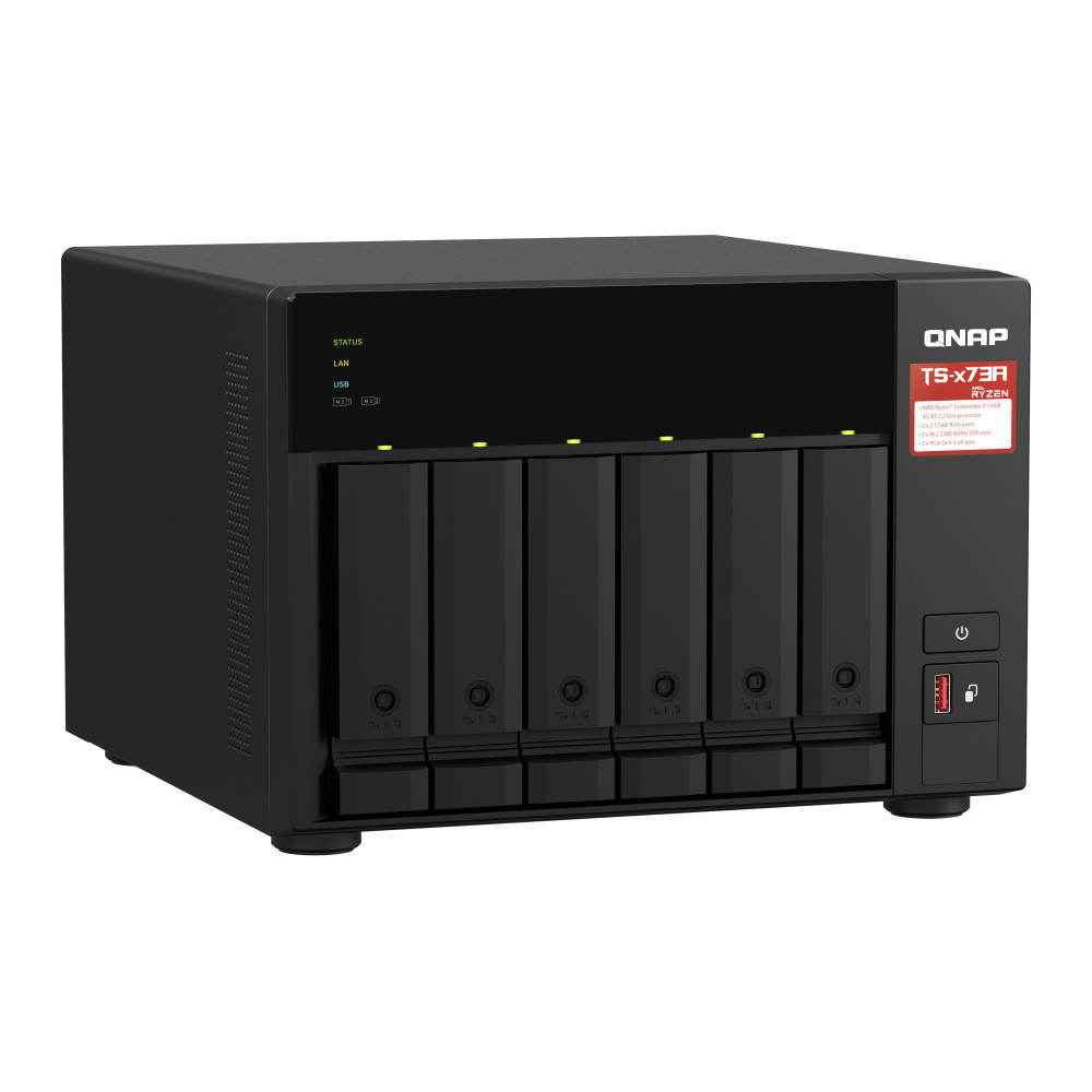 QNAP TS-673A NAS Tower Ryzen Embedded V1500B 8 Go DDR4 0 To QNAP Turbo System Noir
