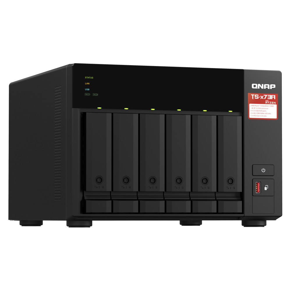 QNAP TS-673A NAS Tower Ryzen Embedded V1500B 8 Go DDR4 0 To QNAP Turbo System Noir