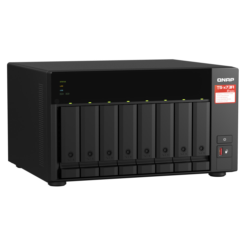 QNAP TS-873A NAS Tower Ryzen Embedded V1500B 8 Go DDR4 0 To QNAP Turbo System Noir