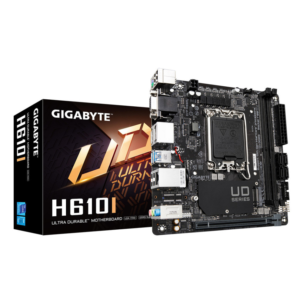 GIGABYTE H610I Carte mère - Prend en charge les processeurs Intel Core 14e génération, VRM numérique hybride 4+1+1, jusqu'à