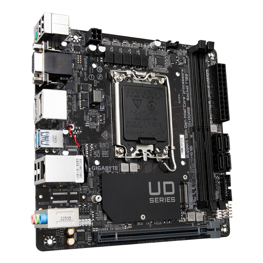 GIGABYTE H610I Carte mère - Prend en charge les processeurs Intel Core 14e génération, VRM numérique hybride 4+1+1, jusqu'à