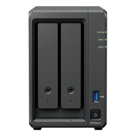 Synology DiskStation DS725NEO+ serveur de stockage NAS Compact Ryzen Embedded R1600 4 Go DDR4 0 To DSM Noir