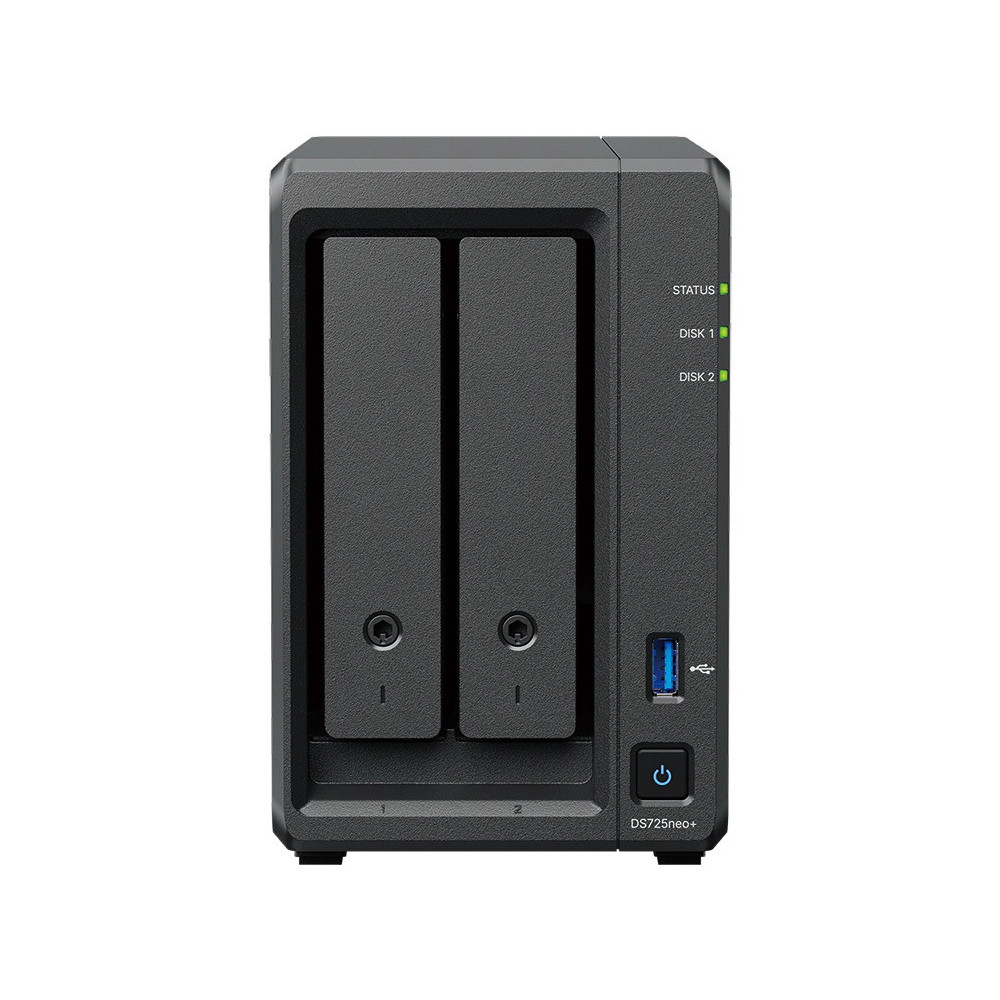 Synology DiskStation DS725NEO+ serveur de stockage NAS Compact Ryzen Embedded R1600 4 Go DDR4 0 To DSM Noir
