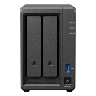 Synology DiskStation DS725NEO+ serveur de stockage NAS Compact Ryzen Embedded R1600 4 Go DDR4 0 To DSM Noir
