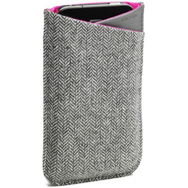 DICET017826 Löv Sleeve Etui pour Telephone portable Cuir/Laine Gris/Rose