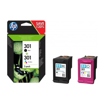 HP 301 pack de 2 cartouches d'encre noir/trois couleurs authentiques