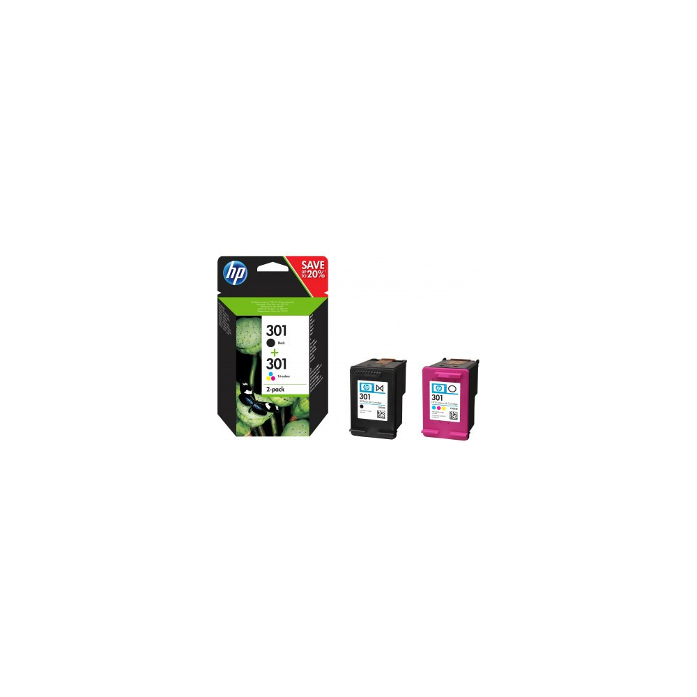 HP 301 pack de 2 cartouches d'encre noir/trois couleurs authentiques | ECP Grossiste informatique HP 301 pack de 2 cartouches d'encre noir/trois couleurs authentiques | ECP Grossiste informatique