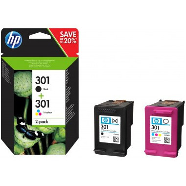 HP 301 pack de 2 cartouches d'encre noir/trois couleurs authentiques | ECP Grossiste informatique