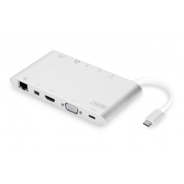 DIGITUS DA-70861 DIGUS030728 Station d'accueil universelle, USB Type C, 4K, HDMI, MiniDP, VGA, 1 USB 3.1 C PD