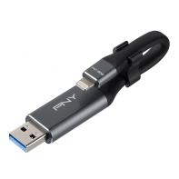 P-FDI64GLA02GC-RB - PNY DUO LINK iOS USB 3.0 OTG - CLE USB 3.0 / LIGHTNING - 64Go - GRIS/NOIR