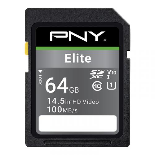 PNY ELITE SDXC 64Go - CLASSE 10 - 100GB/S - UHS-I 
