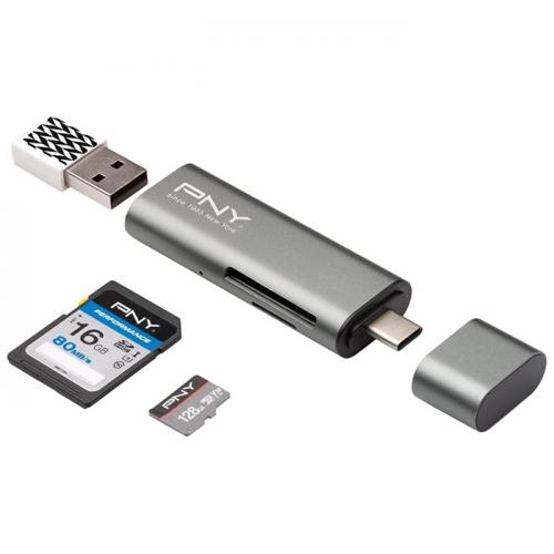 R-TC-UA-3N1E01-RB - PNY LECTEUR CARTE FLASH + USB-C VERS USB