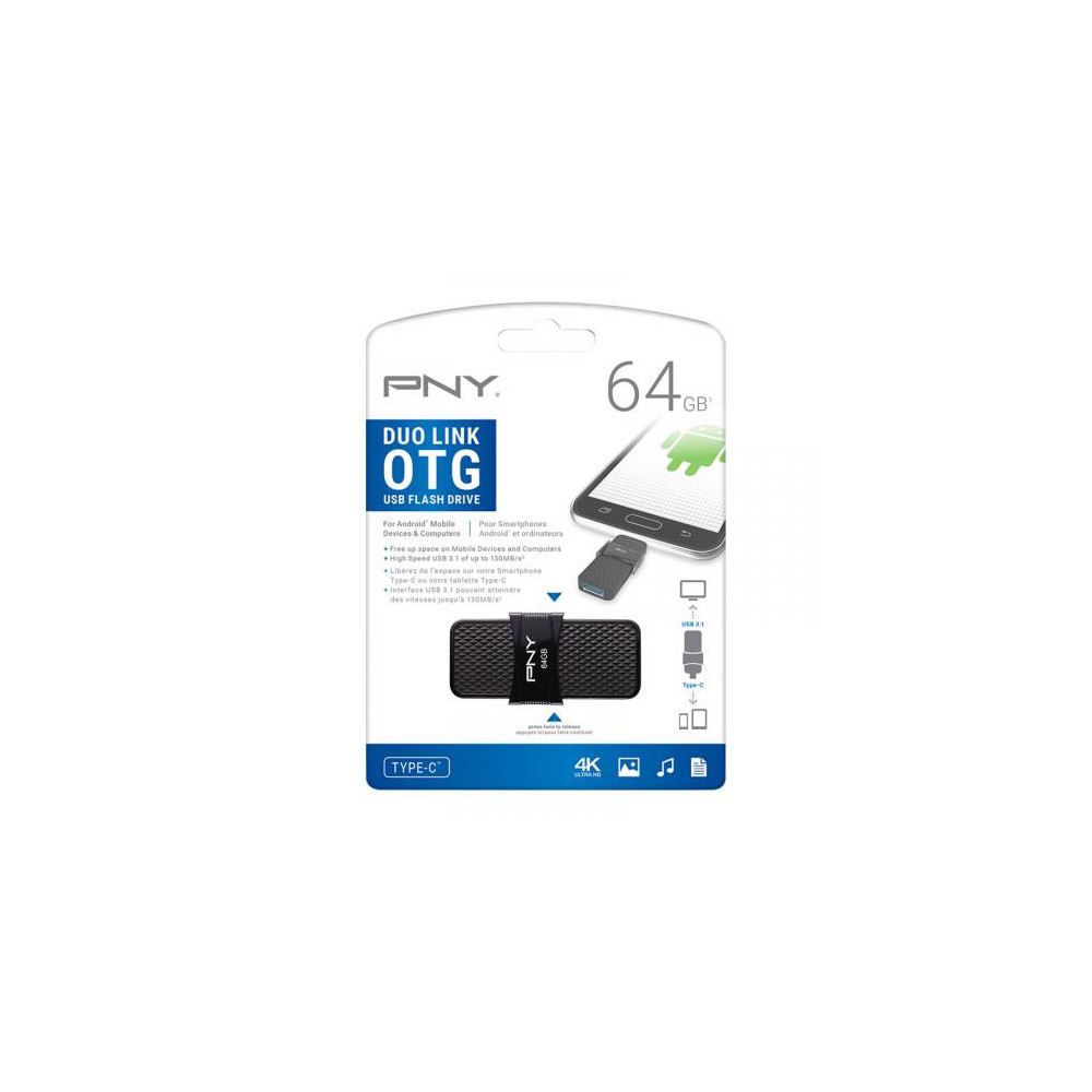 PNYDF040140 PNY DUO LINK USB 3.1 TYPE-C OTG - CLE USB 3.1 / USB-C - 128Go - NOIR