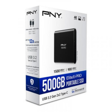 PNYDD040236 PNY ELITEX-PRO USB 3.2 - SSD - USB-C - 500Go - 1600/1500 MB/s - 3 ANS