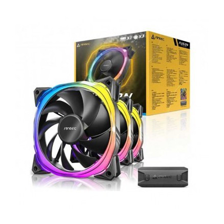 ANTVE041207 Lot de 3 Ventilateurs de boîtier PWM 120 mm avec LED RGB + contrôleur ARGB