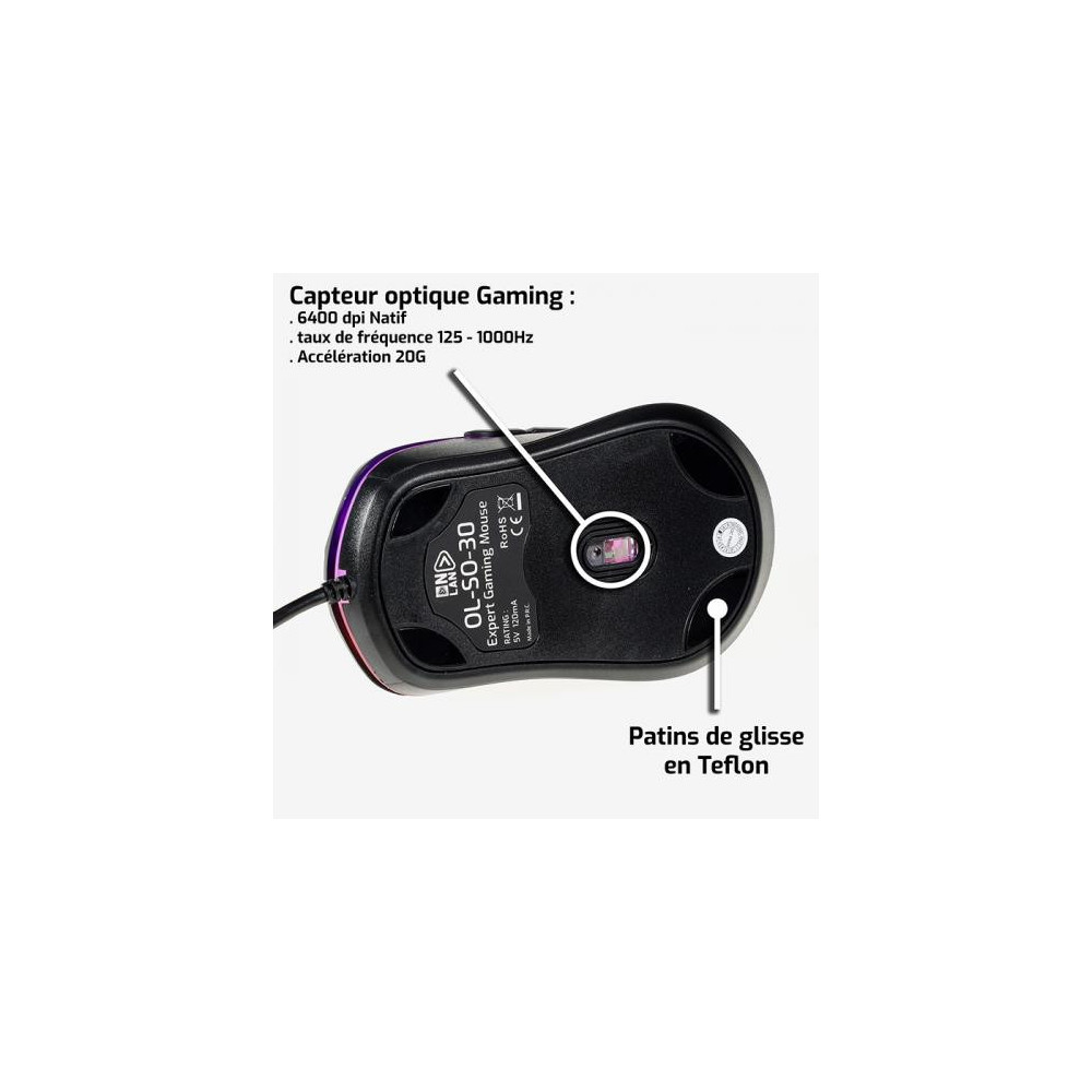 NLASO041246 ONLAN SO-30 - SOURIS GAMER RGB - 6400DPI  - USB - NOIR