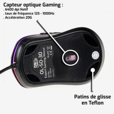 NLASO041246 ONLAN SO-30 - SOURIS GAMER RGB - 6400DPI  - USB - NOIR