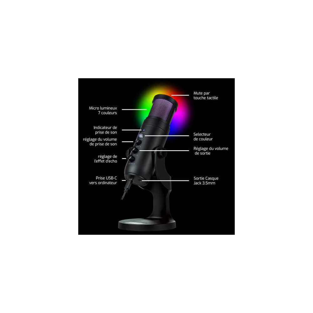 NLASTR41241 ONLAN MC-100 - MICROPHONE STREAMING - EFFET ECHO - RGB - REGLAGE