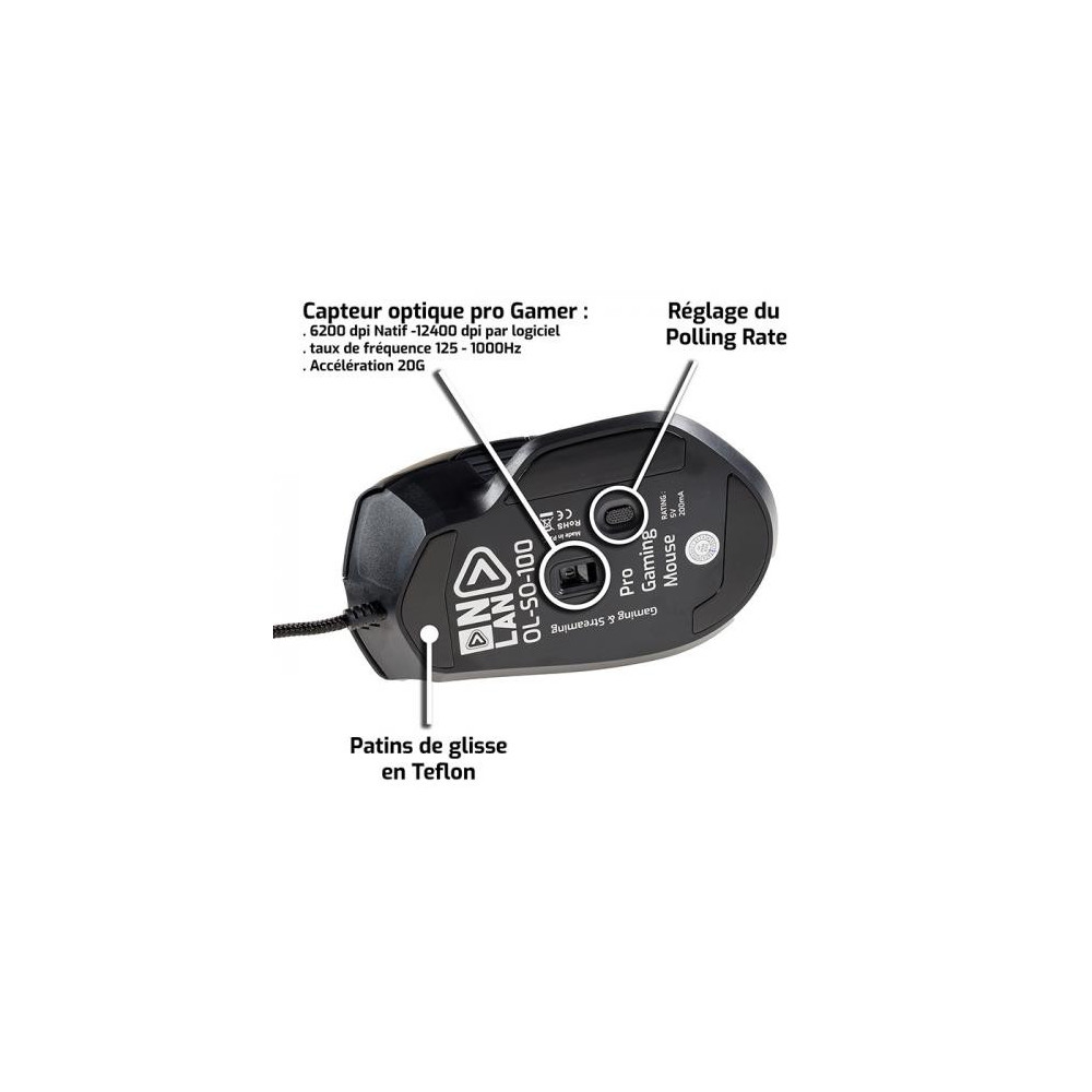 NLASO041247 ONLAN SO-100 - SOURIS GAMER RGB - 12400DPI  - USB - NOIR