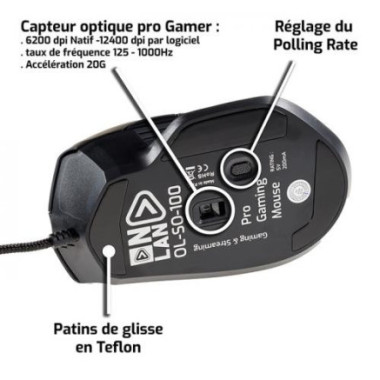 NLASO041247 ONLAN SO-100 - SOURIS GAMER RGB - 12400DPI  - USB - NOIR