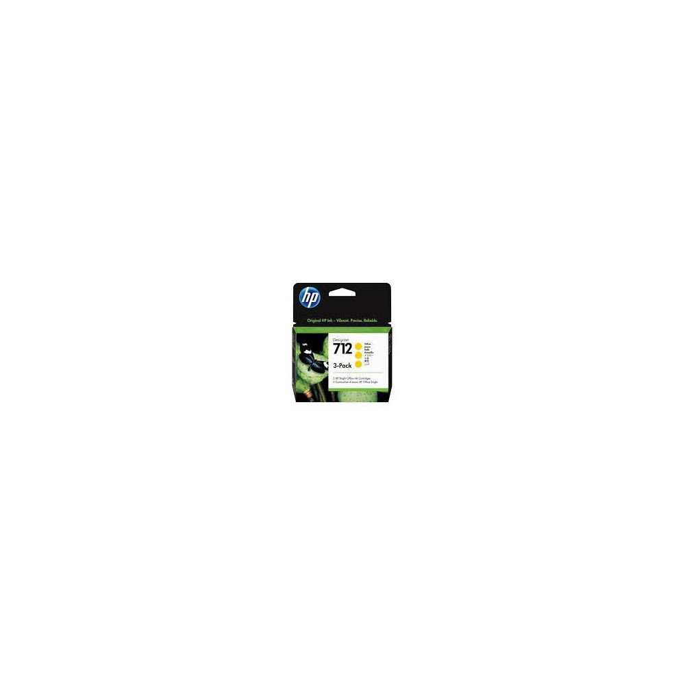 HP Pack de 3 cartouches d'encre DesignJet HP 712, jaune, 29 ml HP Pack de 3 cartouches d'encre DesignJet HP 712, jaune, 29 ml
