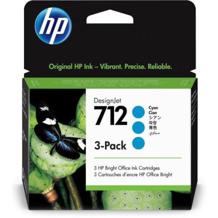 HP Pack de 3 cartouches d'encre DesignJet HP 712, cyan, 29 ml