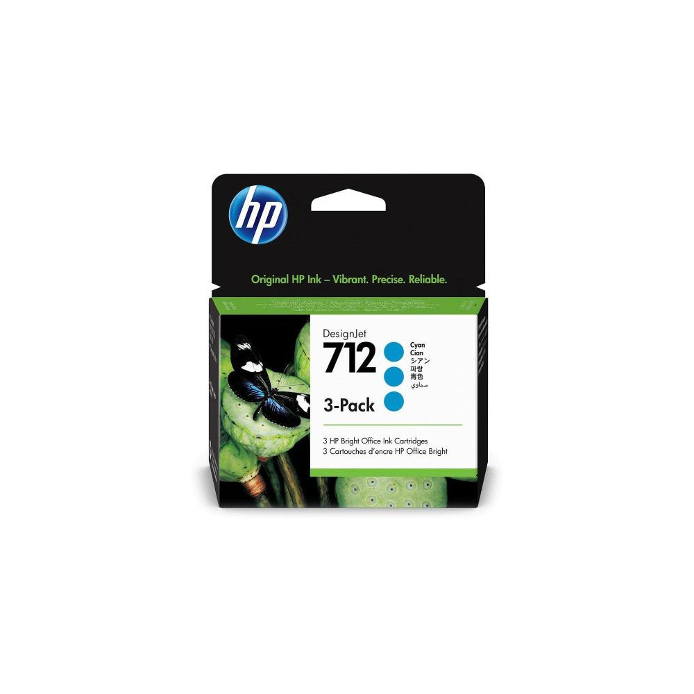 HP Pack de 3 cartouches d'encre DesignJet HP 712, cyan, 29 ml HP Pack de 3 cartouches d'encre DesignJet HP 712, cyan, 29 ml