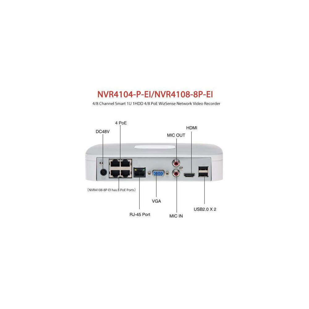 DAHCA045387 DHI-NVR4104-P-EI NVR S4 1HDD 4Canaux/4POE HDMI VGA