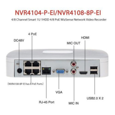 DAHCA045387 DHI-NVR4104-P-EI NVR S4 1HDD 4Canaux/4POE HDMI VGA