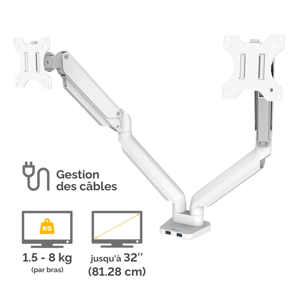 FELLOWES Bras Porte-Ecrans Double Blanc