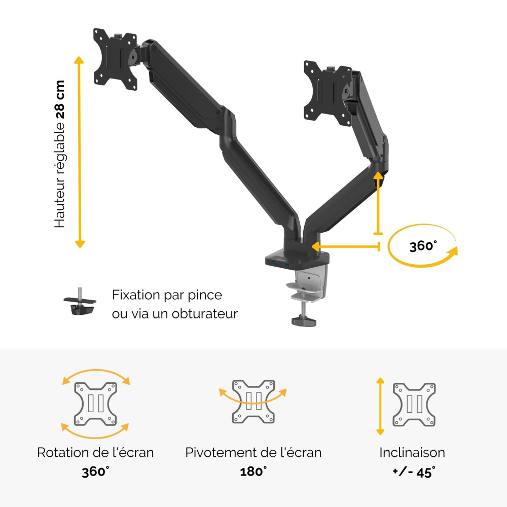 FELLOWES BRAS PORTE ÃCRAN DOUBLE PLAT