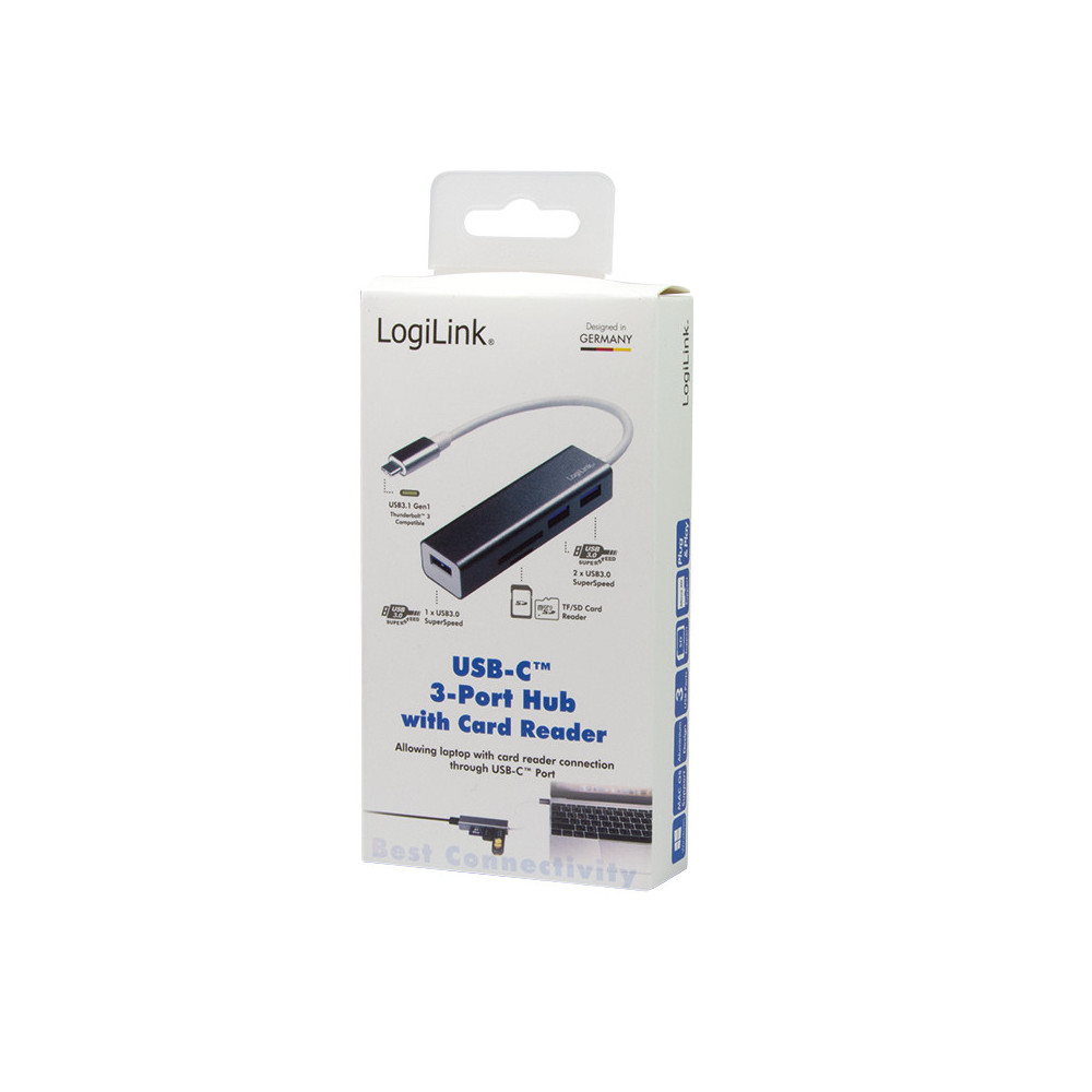 LogiLink USB 3.2 Gen 1x1 USB-C 3-Port Hub, mit Kartenleser UA0305