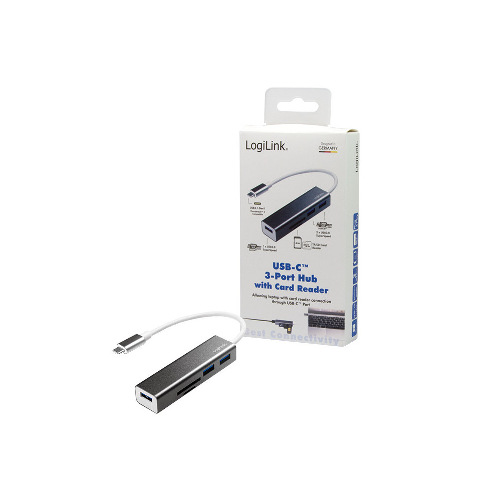 LogiLink USB 3.2 Gen 1x1 USB-C 3-Port Hub, mit Kartenleser UA0305